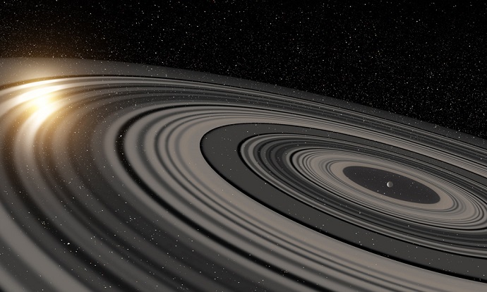 the extrasolar ring system circling the young giant planet or brown dwarf J1407b