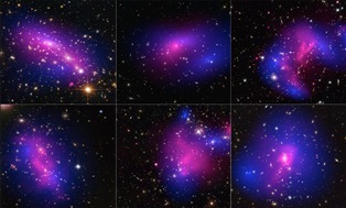 This collage shows images of six different galaxy clusters