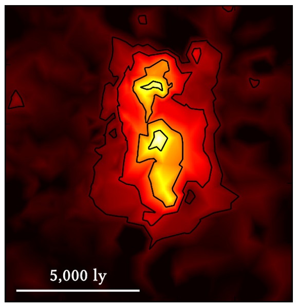 This map shows the reconstructed star formation rate of the distant galaxy