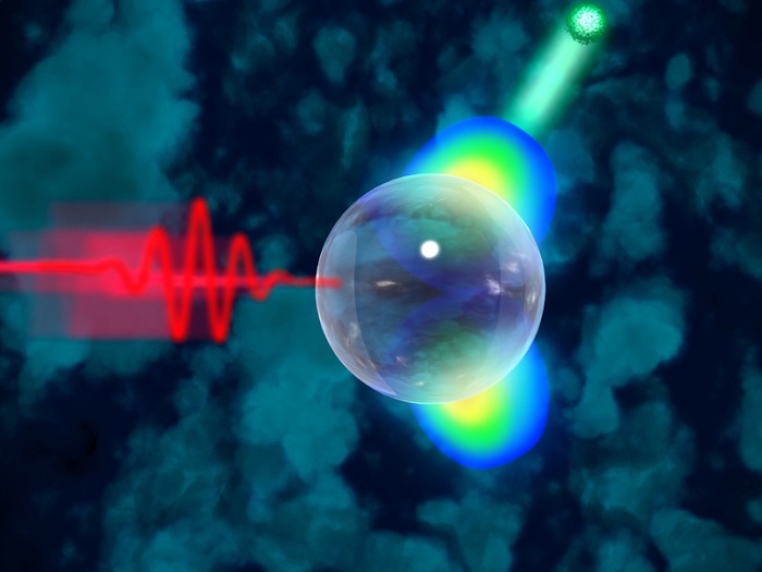 Directional electron acceleration on glass nanospheres