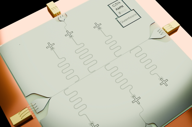 A superconducting quantum chip with six qubits, each of them coupled to its readout resonator.