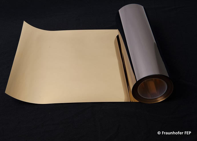 Polymer film which has been coated with metal in the roll-to-roll  process at Fraunhofer FEP