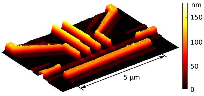 Atomic-force microscope image of one of the resistors in the device used to demonstrate quantum-limited heat conduction over macroscopic distances
