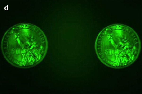 Images of a one-dollar coin under green LED illumination