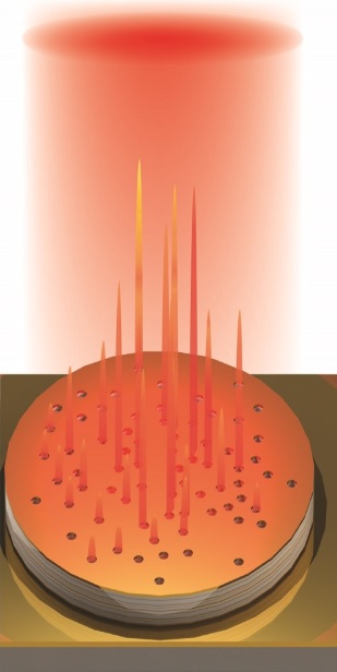 The random laser does not emit its radiation into all directions but straight upwards