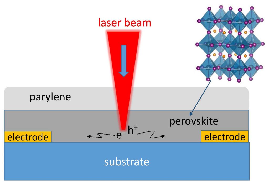 Schematic of scanning photocurrent imaging microscopy of halide perovskite film