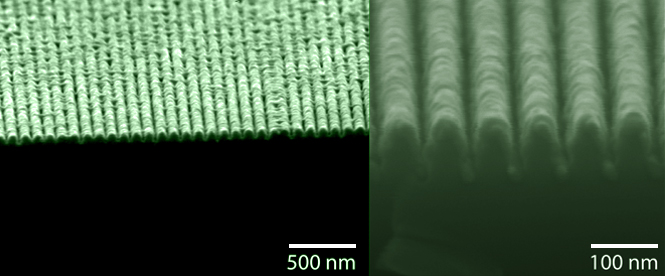 SEM images of a "lossless" metamaterial that behaves simultaneously as a metal and a semiconductor