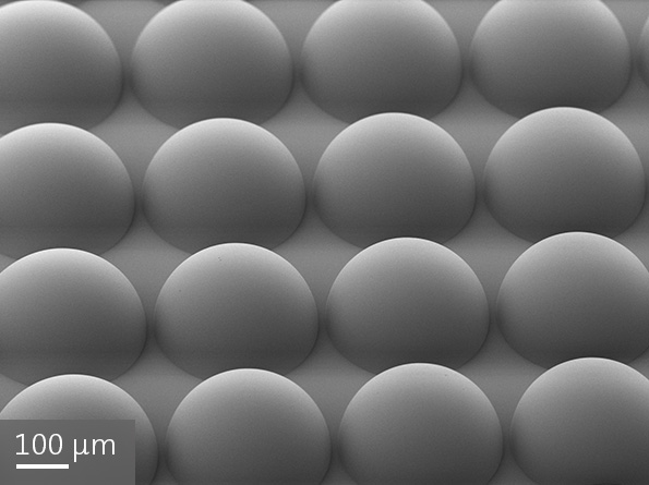 Array of hemisphere micro-optics fabricated with a Photonic Professional GT