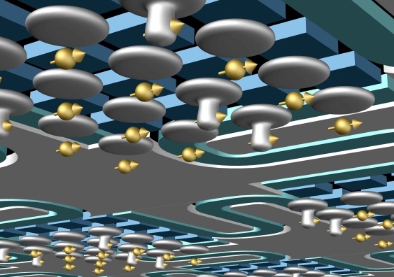 Artist's impression of flip-flop qubit embedded in the silicon matrix of a chip