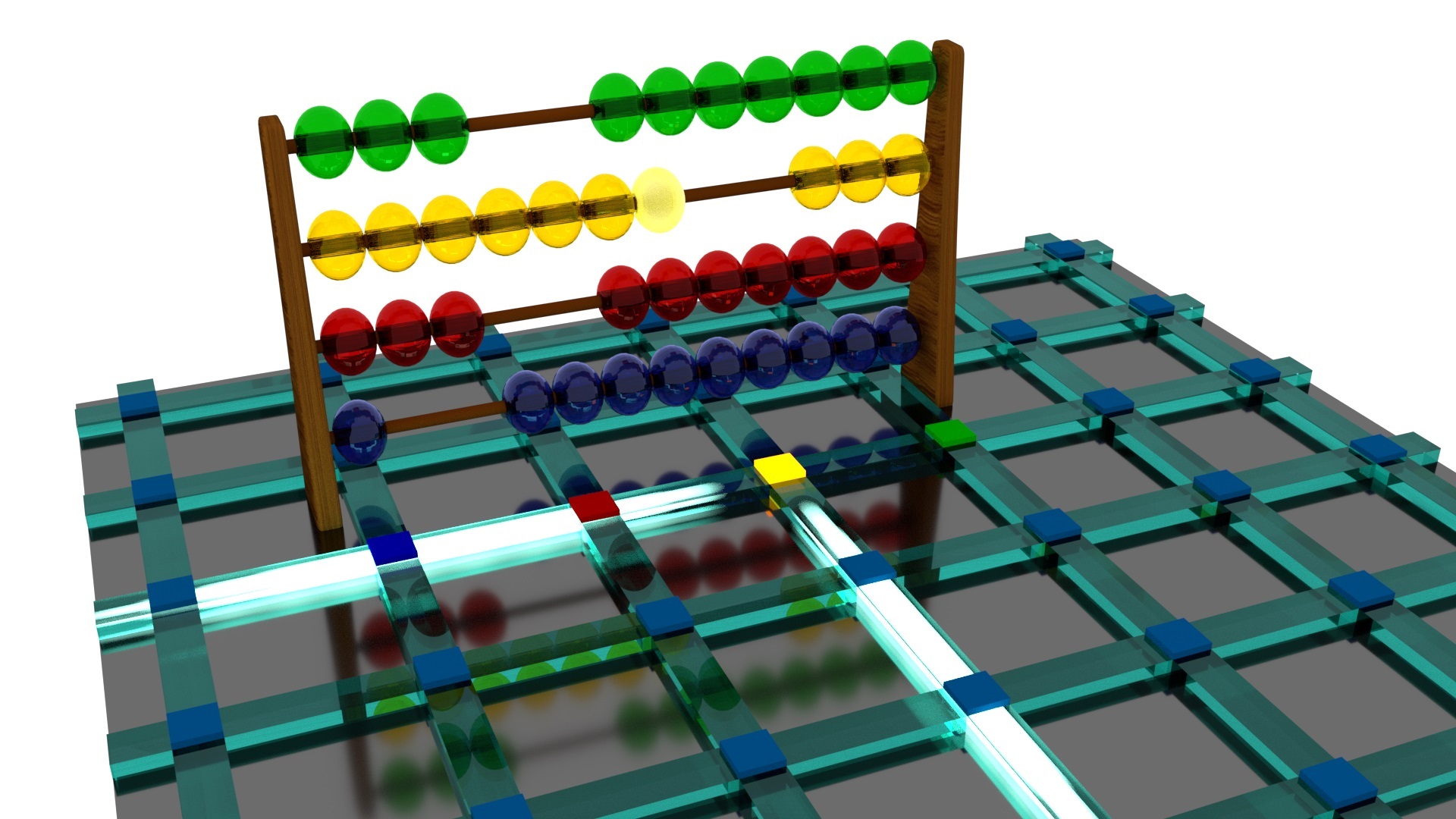 Illustration of a chip-scale optical abacus with integrated optical waveguides