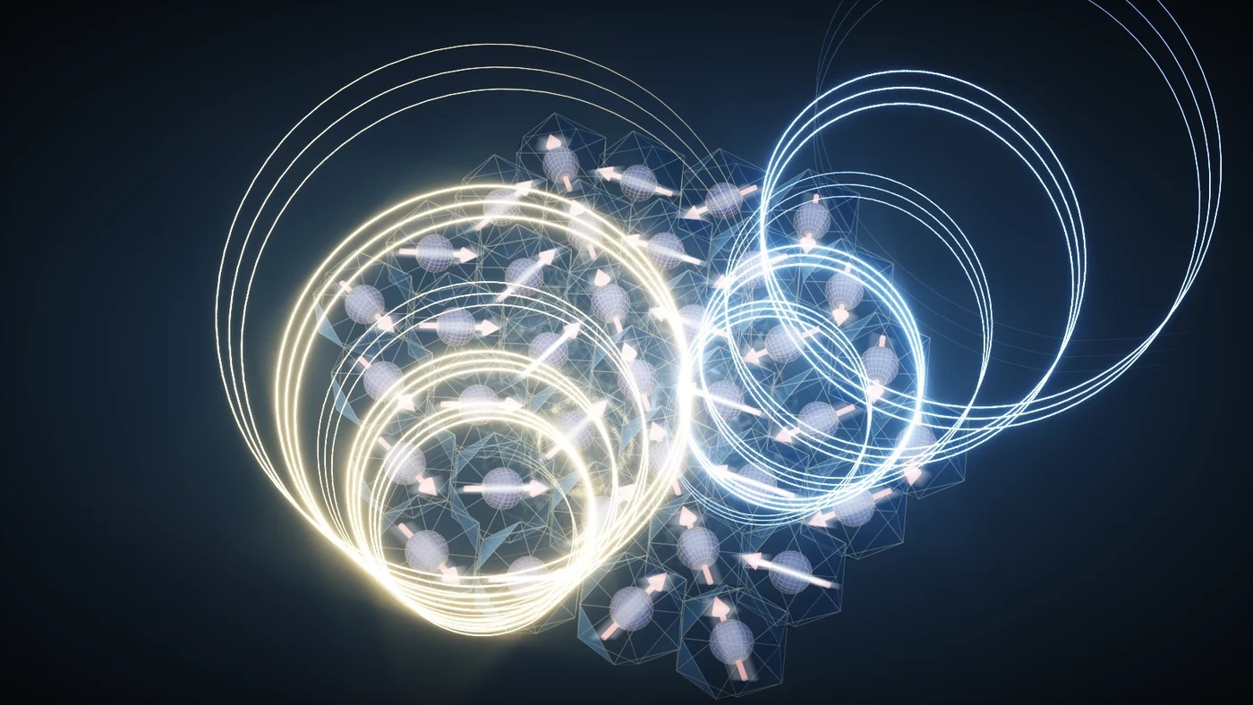 When researchers irradiate a thin layer of nickel iodide with an ultrafast laser pulse, chiral helical magnetoelectric oscillations arise. These features could be useful for a range of applications, including fast, compact data storage.