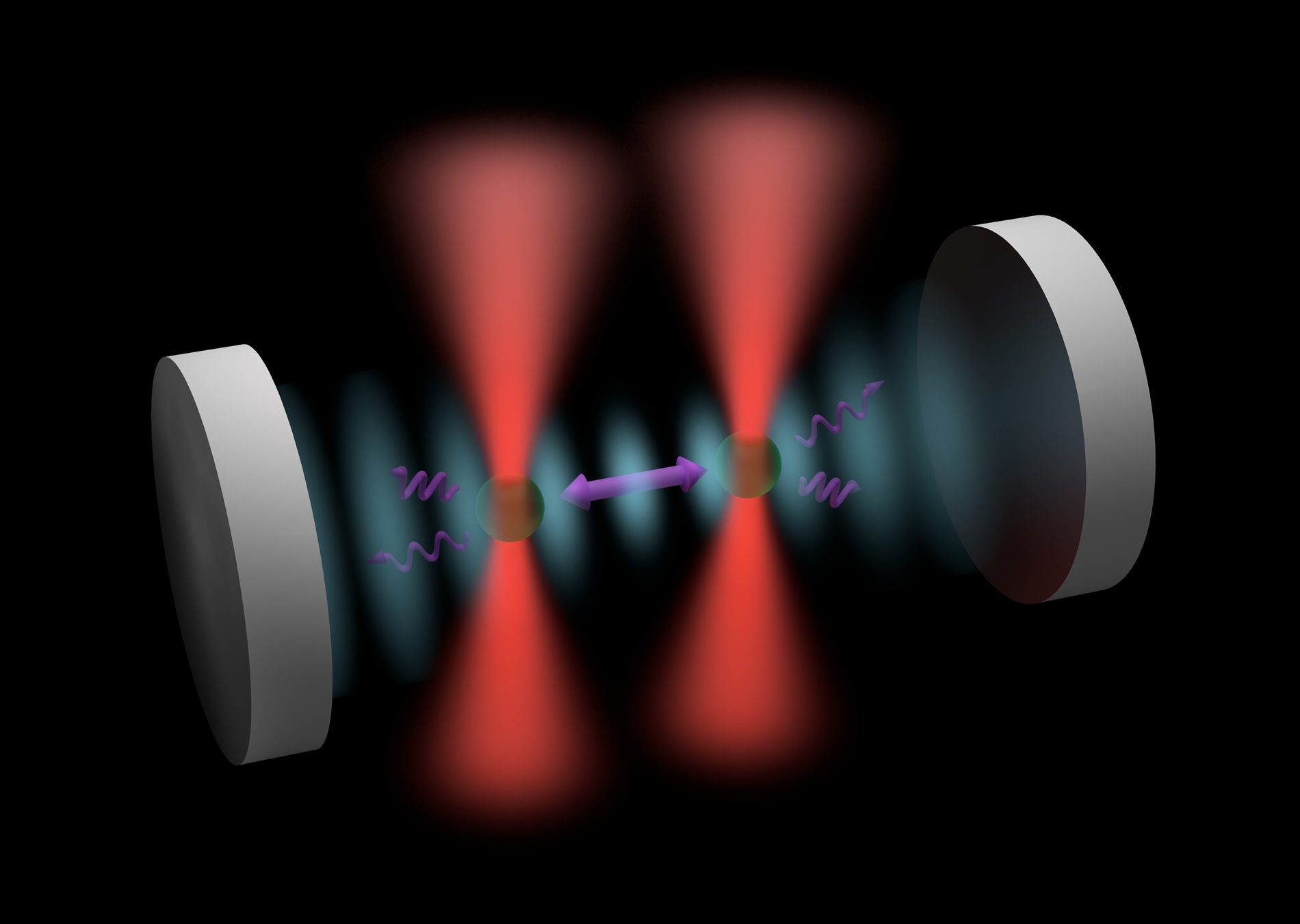 Two optically trapped nanoparticles are coupled together by photons bouncing back and forth between mirrors