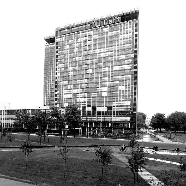 Original photo of TU Delft EWI Building by Nol Aders via Wikimedia Commons
