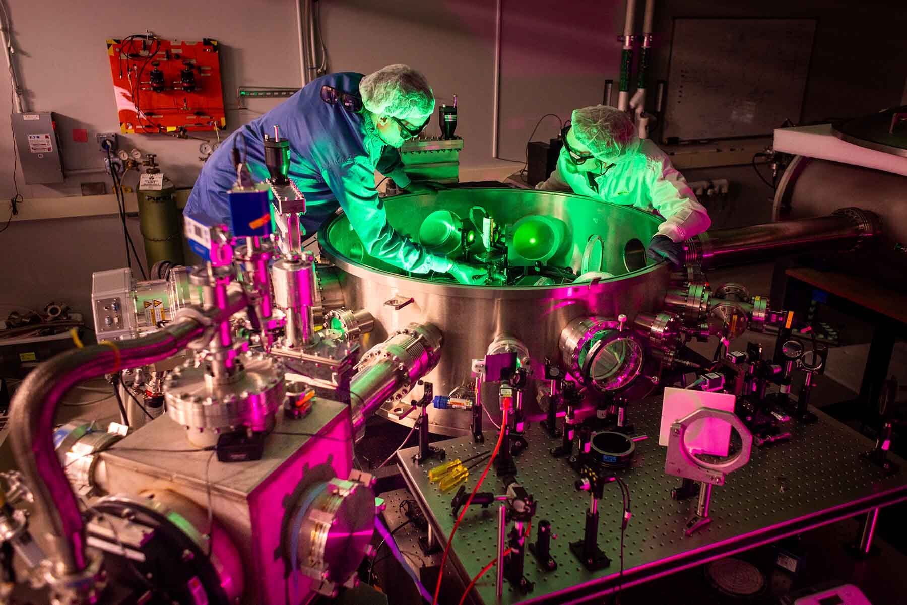 John Nees and laser engineer Paul Campbell work in Target Area 1, where the first 2 petawatt user experiment will take place.