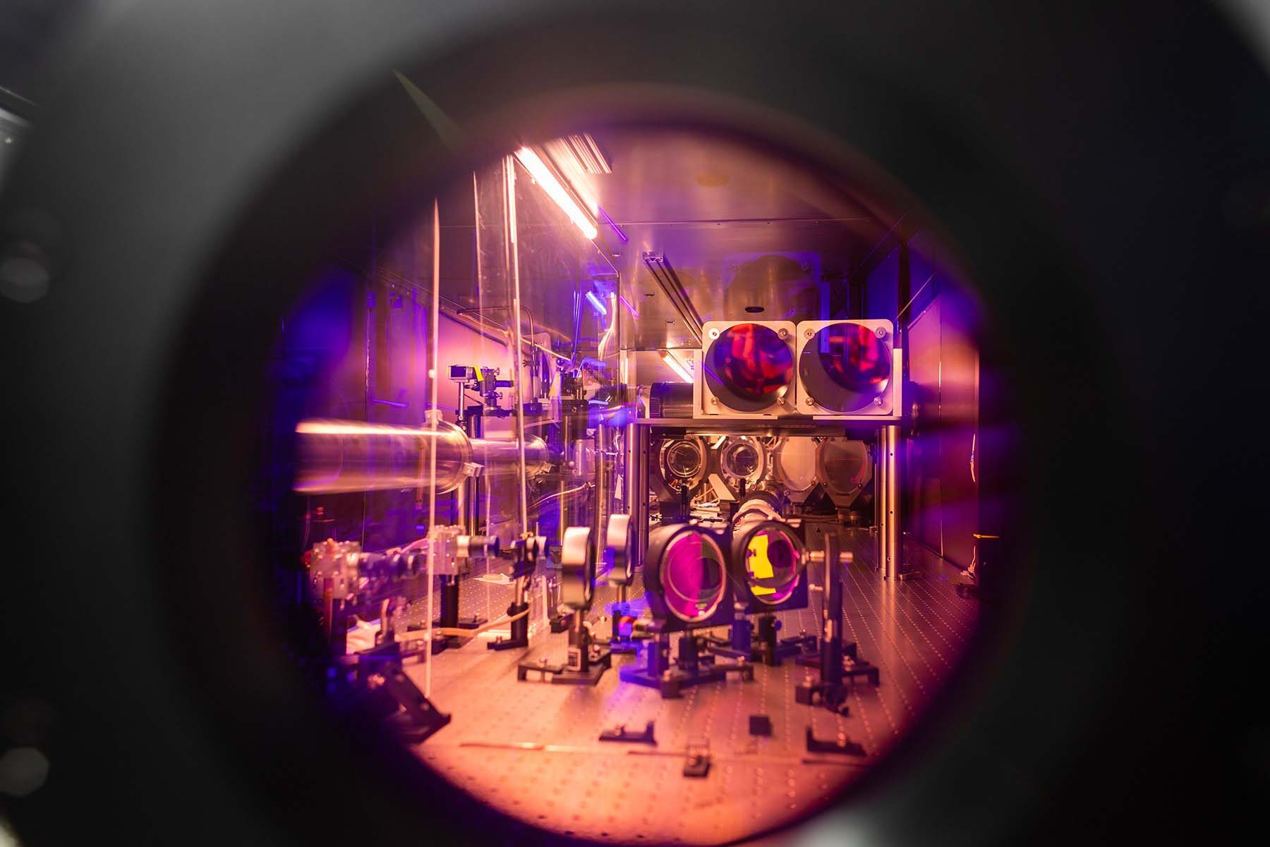 A view through the titanium-sapphire crystal that helps to transfer power into ZEUS’s laser pulses