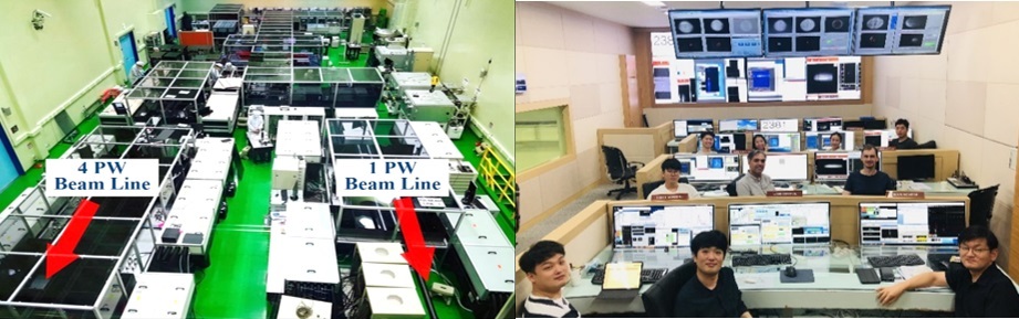 CoReLS 4-PW laser. Control room of the PW laser during nonlinear Compton scattering experiments.