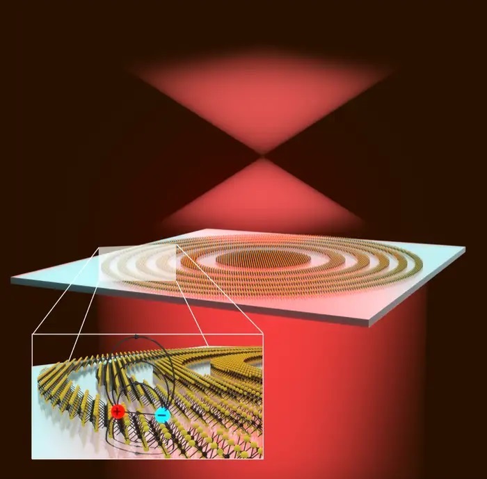 The thinnest lens on Earth, made of concentric rings of tungsten disulphide, uses excitons to efficiently focus light.
