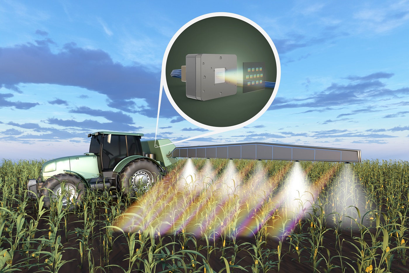 Thanks to its compact design, the microspectrometer is robust and can be easily integrated even in demanding environments. Here is an exemplary visualization for use in agriculture.