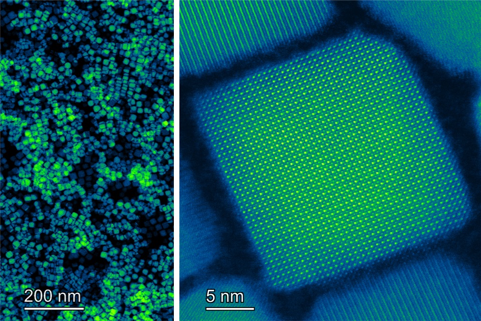 Microscopic imaging shows the size uniformity of the perovskite nanocrystals.