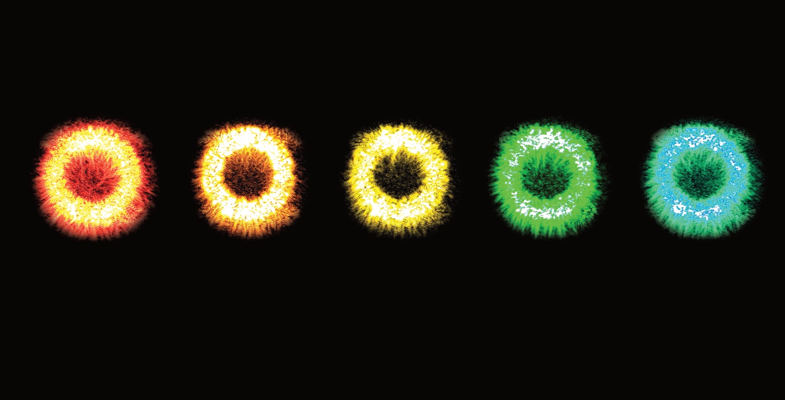 Series of visible-light colors generated by a microring resonator.