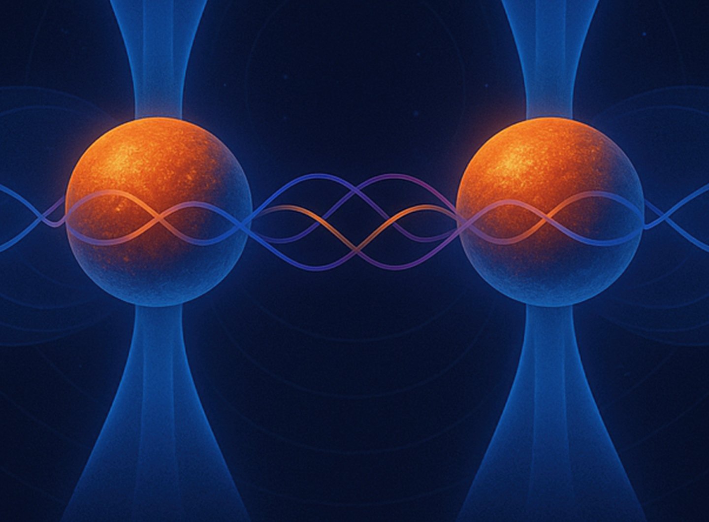 Two atoms, trapped by beams of laser light, are shown in a special quantum state called hyper-entanglement.
