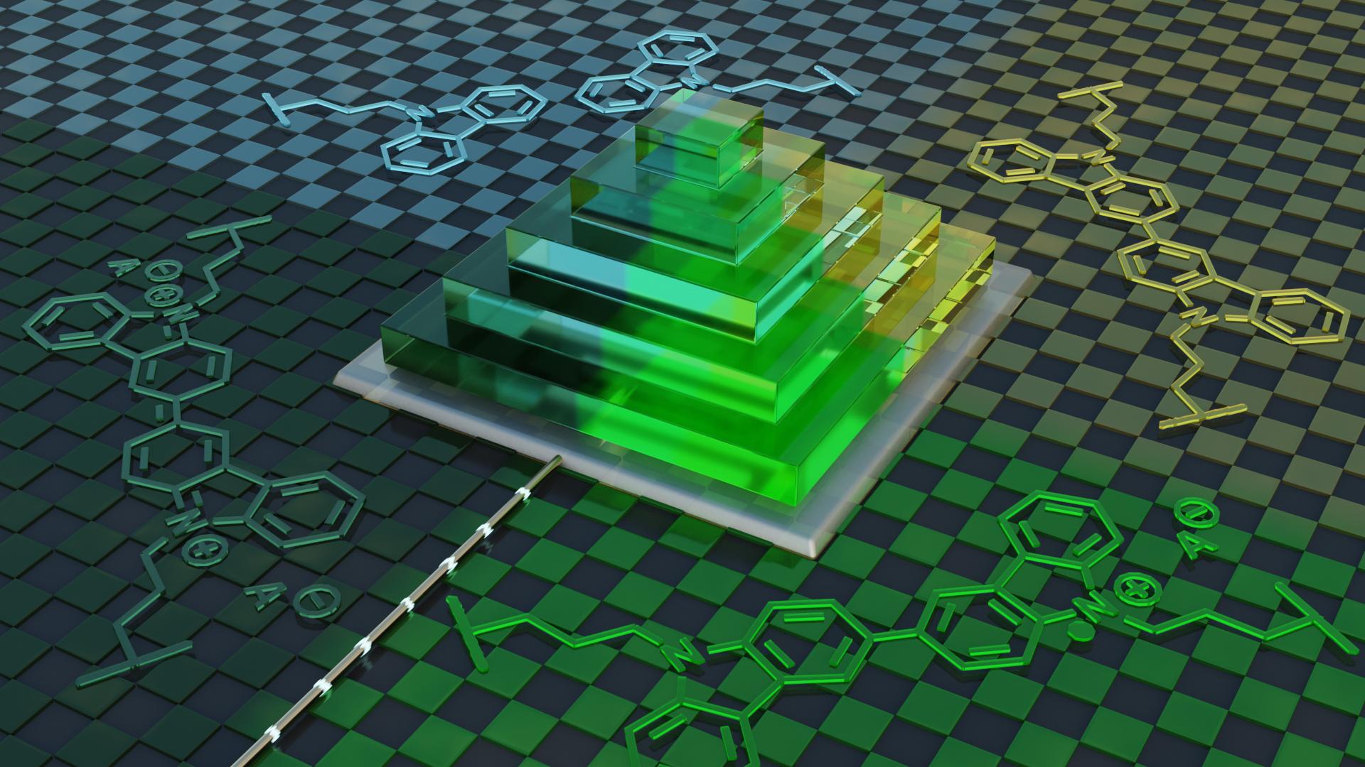 Visualization of a 3D-printed pyramid displaying electrochromic behavior